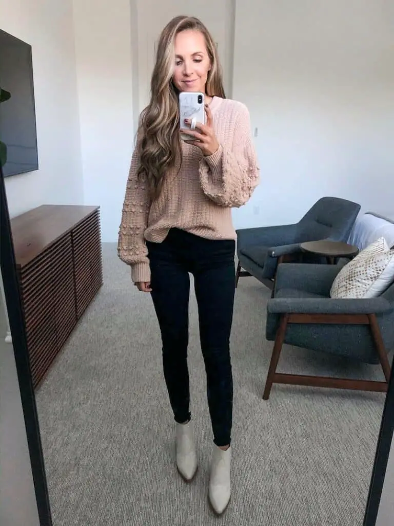 Fall Outfit - sweater top with jeans and ankle boots/booties.