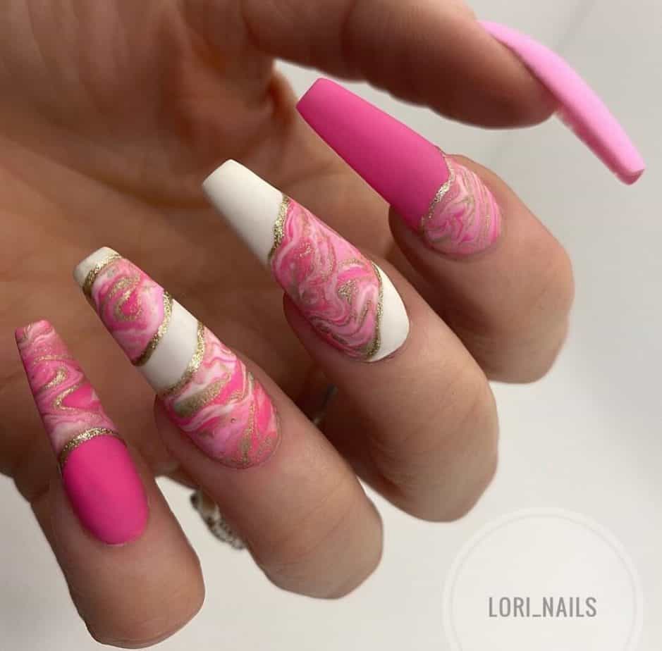 hot pink nail designs coffin.