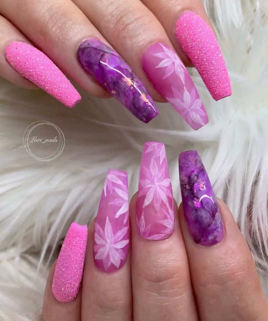 purple and pink nail designs.