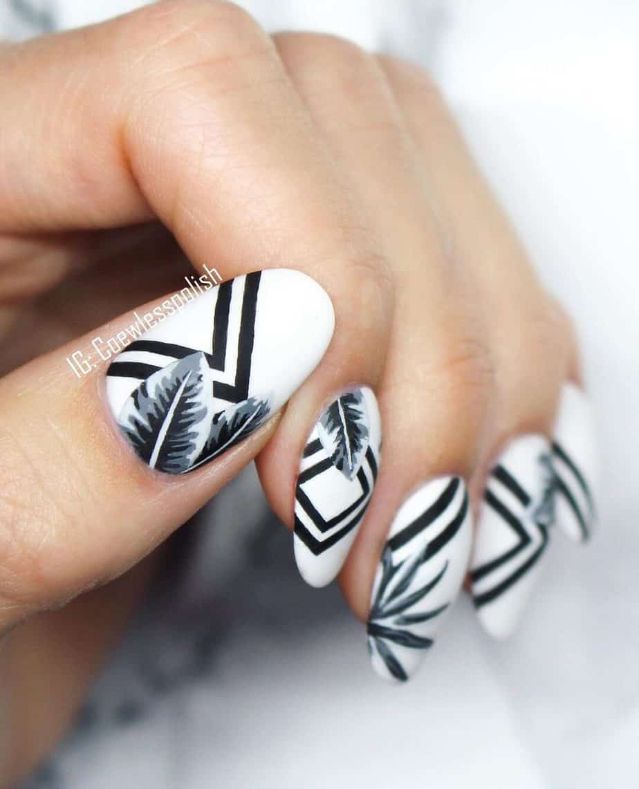 black and white nails acrylic