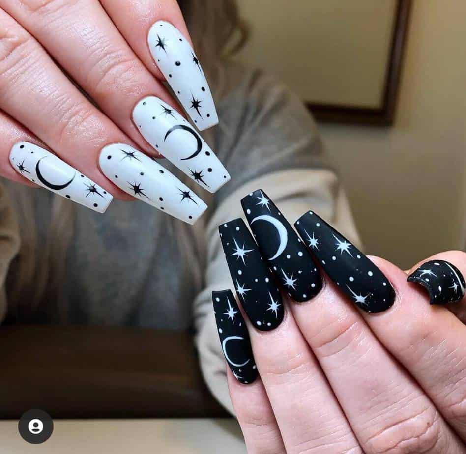 black and white nails simple