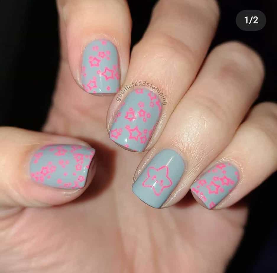 pink and grey nails short