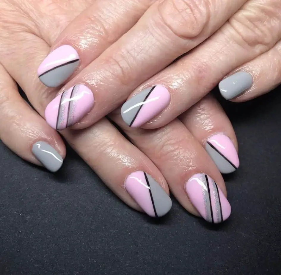 pink and grey nails short