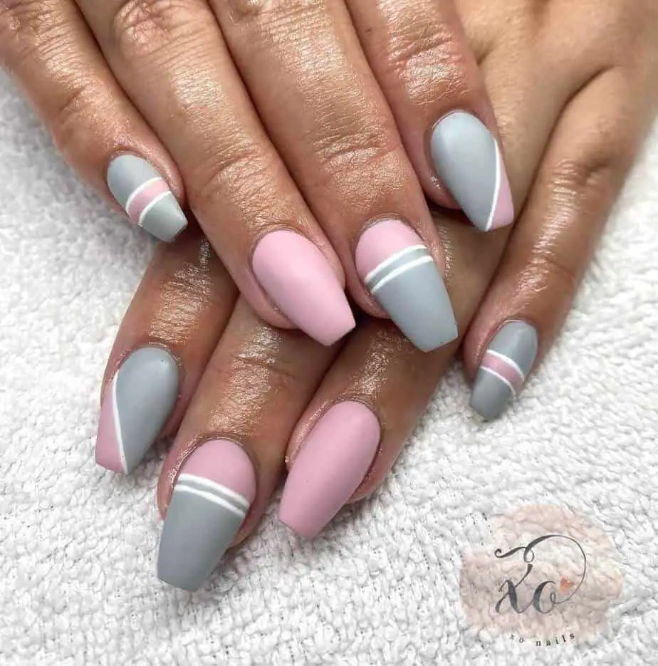 pink and grey nails acrylic
