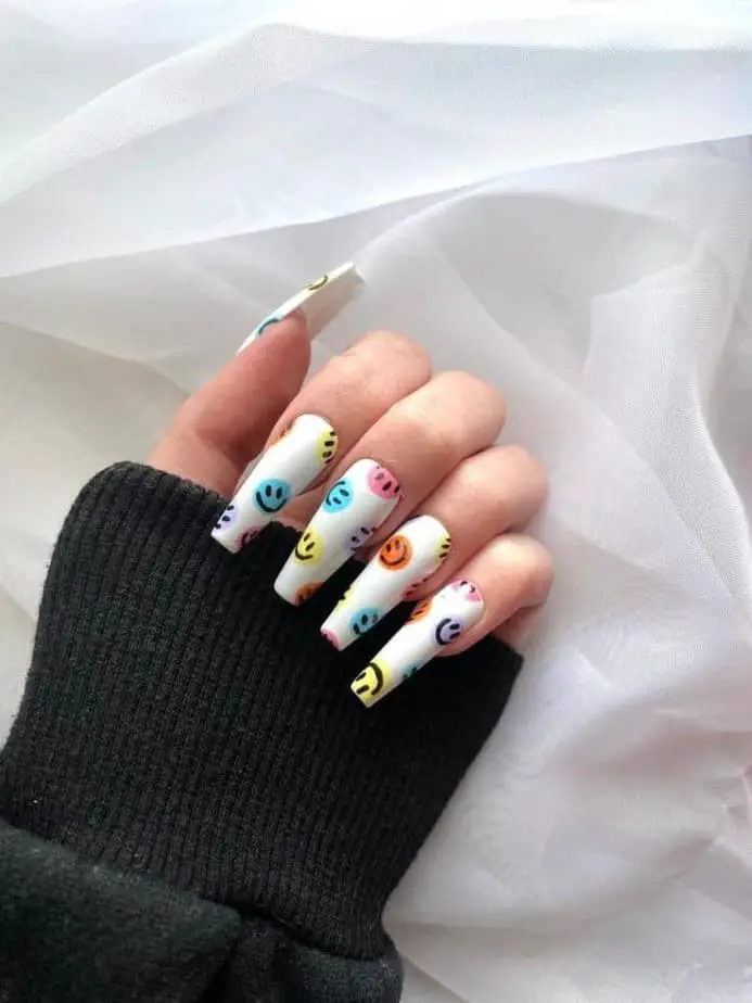 smiley face nails white