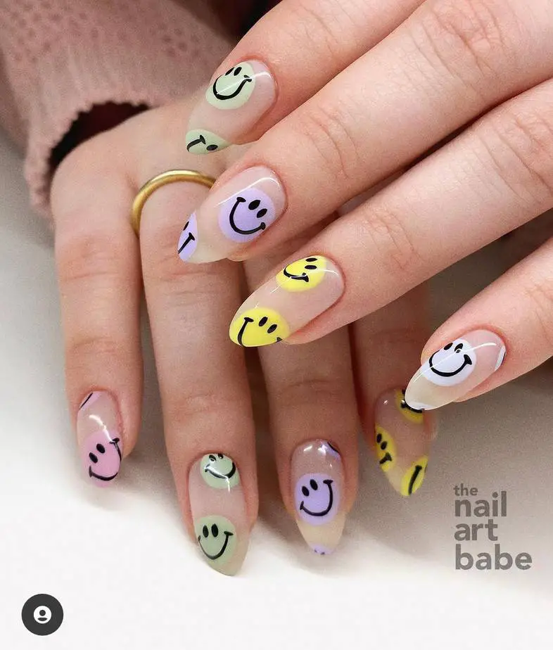 smiley face nails colorful