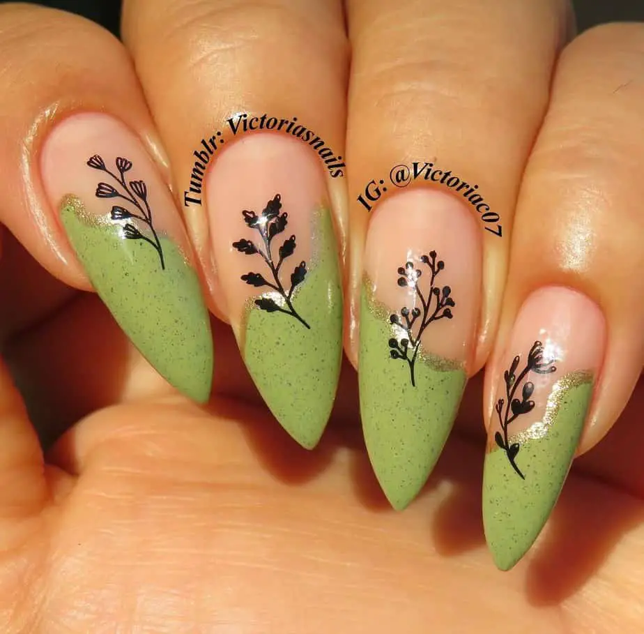 olive green nails designs