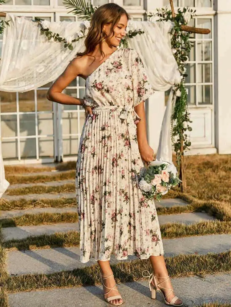 Floral Midi Wedding Guest Dress
