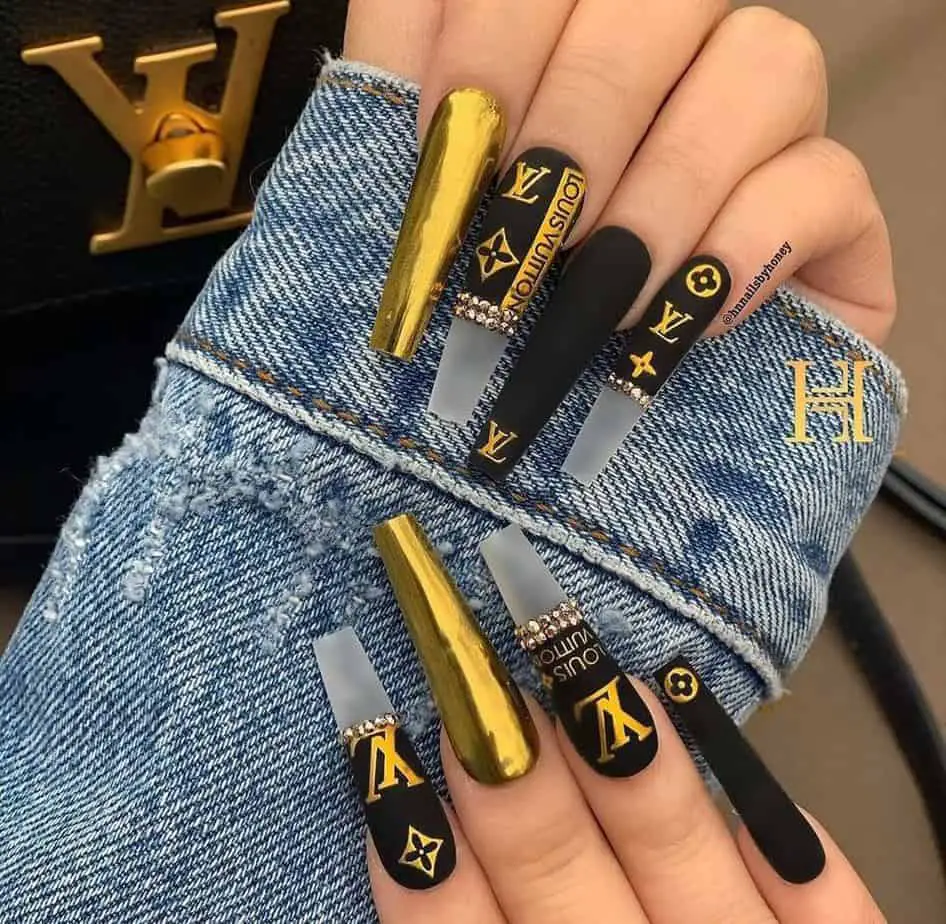 gold and black louis vuitton nail designs