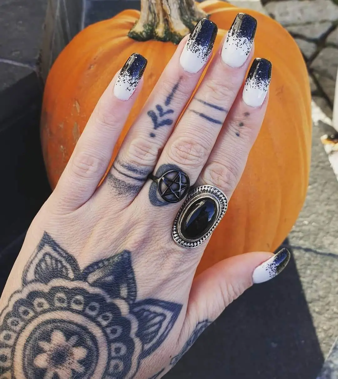 black and white nails coffin