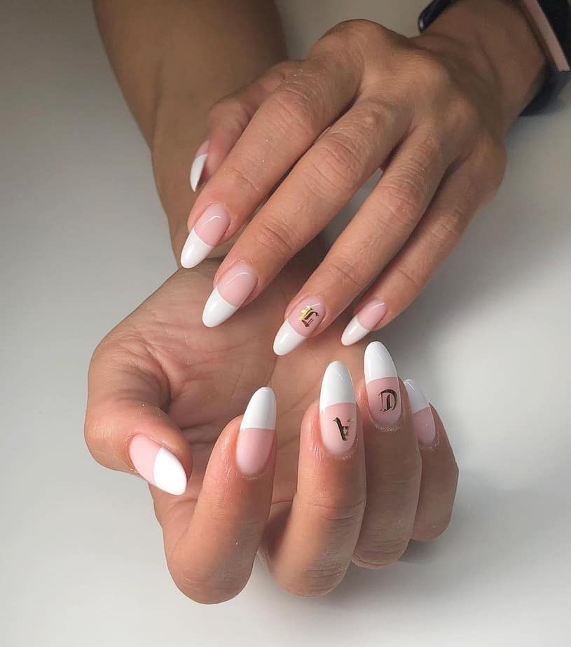 almond white french tip nails designs