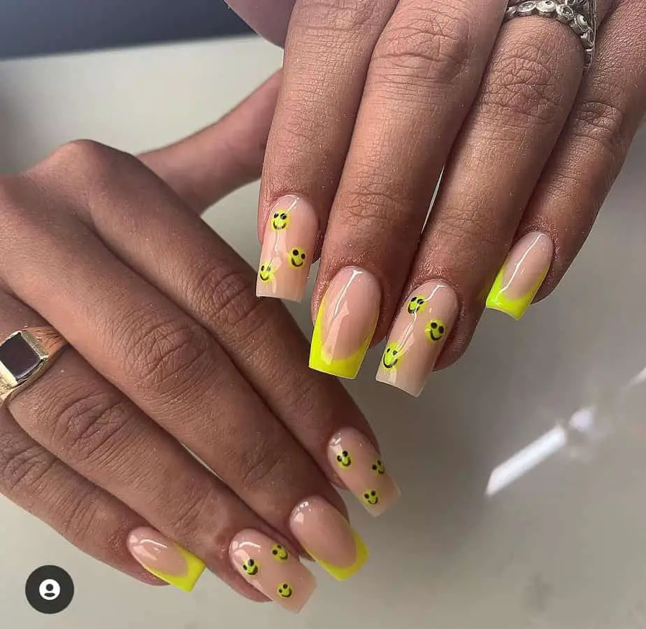 smiley face nails yellow