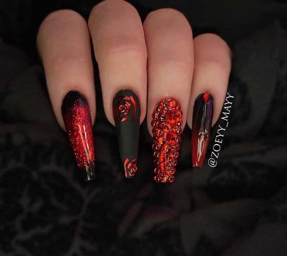 red and black nails design