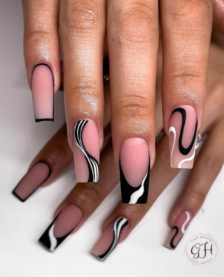 black and white nails designs