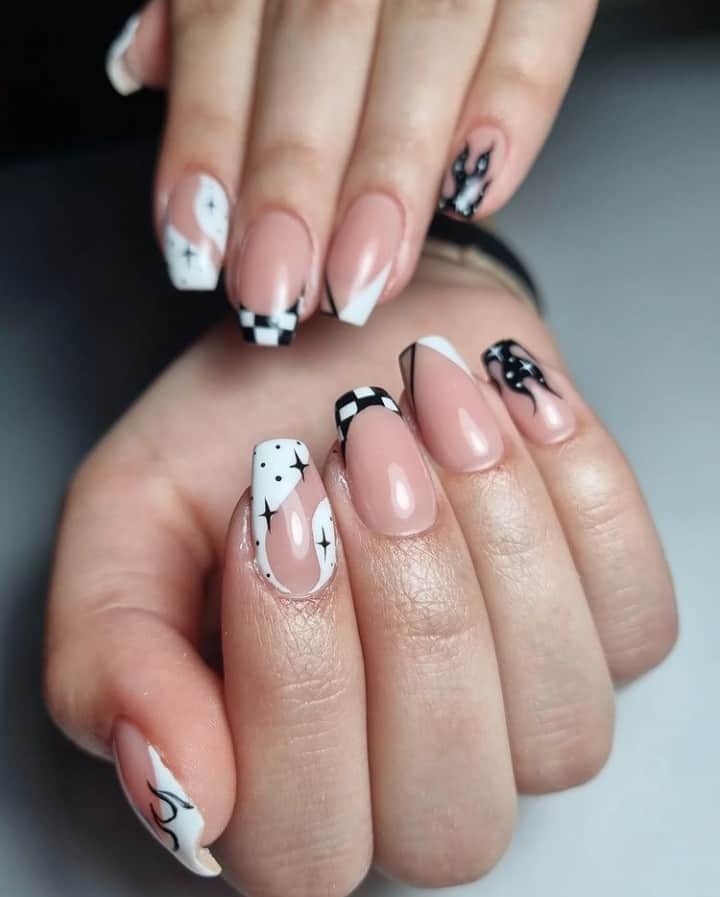 black and white nails designs