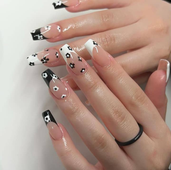 black and white nails designs