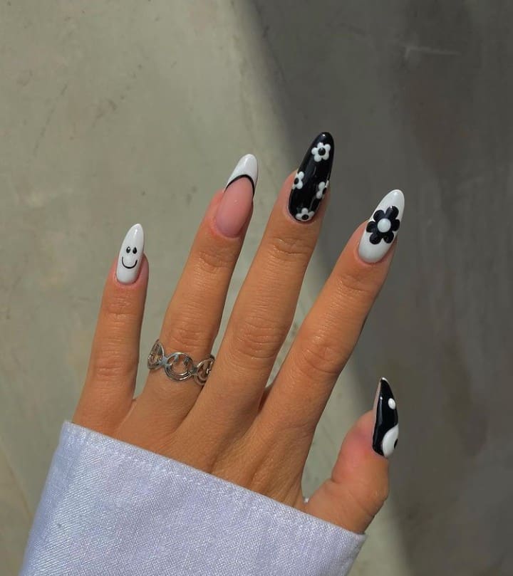 black and white nails designs